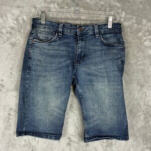 Nick Danger Mens Blue Denim Jean Shorts Sz W30 Slim Fit Medium Wash Embroidered